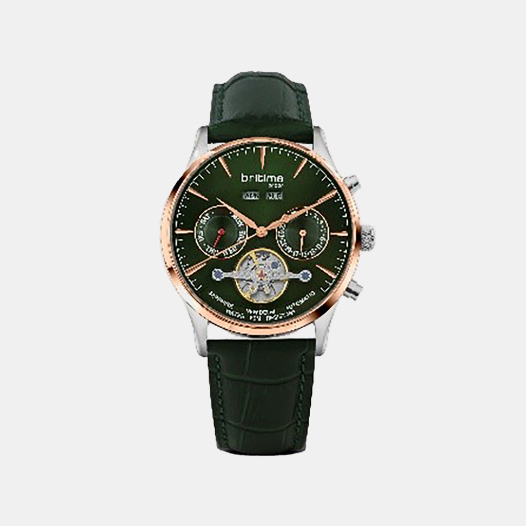 Men Automatic Green Dial Chronograph Leather Watch 867-L31412