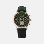 Men Automatic Green Dial Chronograph Leather Watch 867-L31412