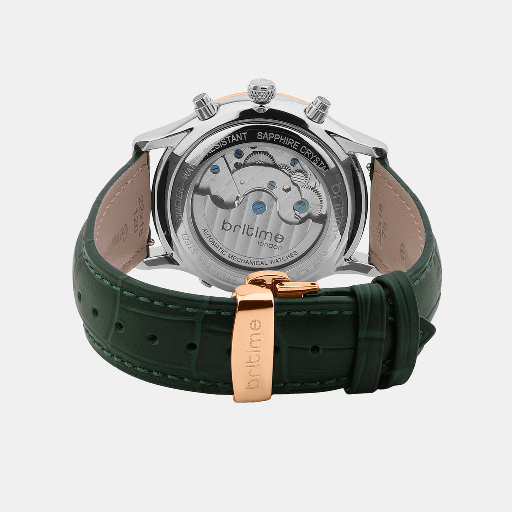 Men Automatic Green Dial Chronograph Leather Watch 867-L31412