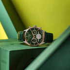 Men Automatic Green Dial Chronograph Leather Watch 867-L31412