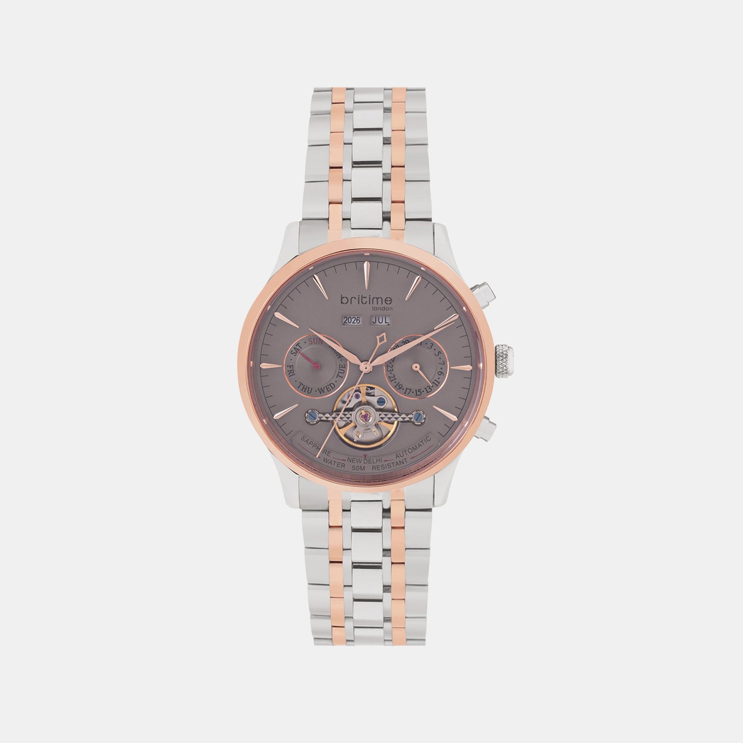 Men Automatic Grey Dial Multi-Function Metal Watch 867-L31505