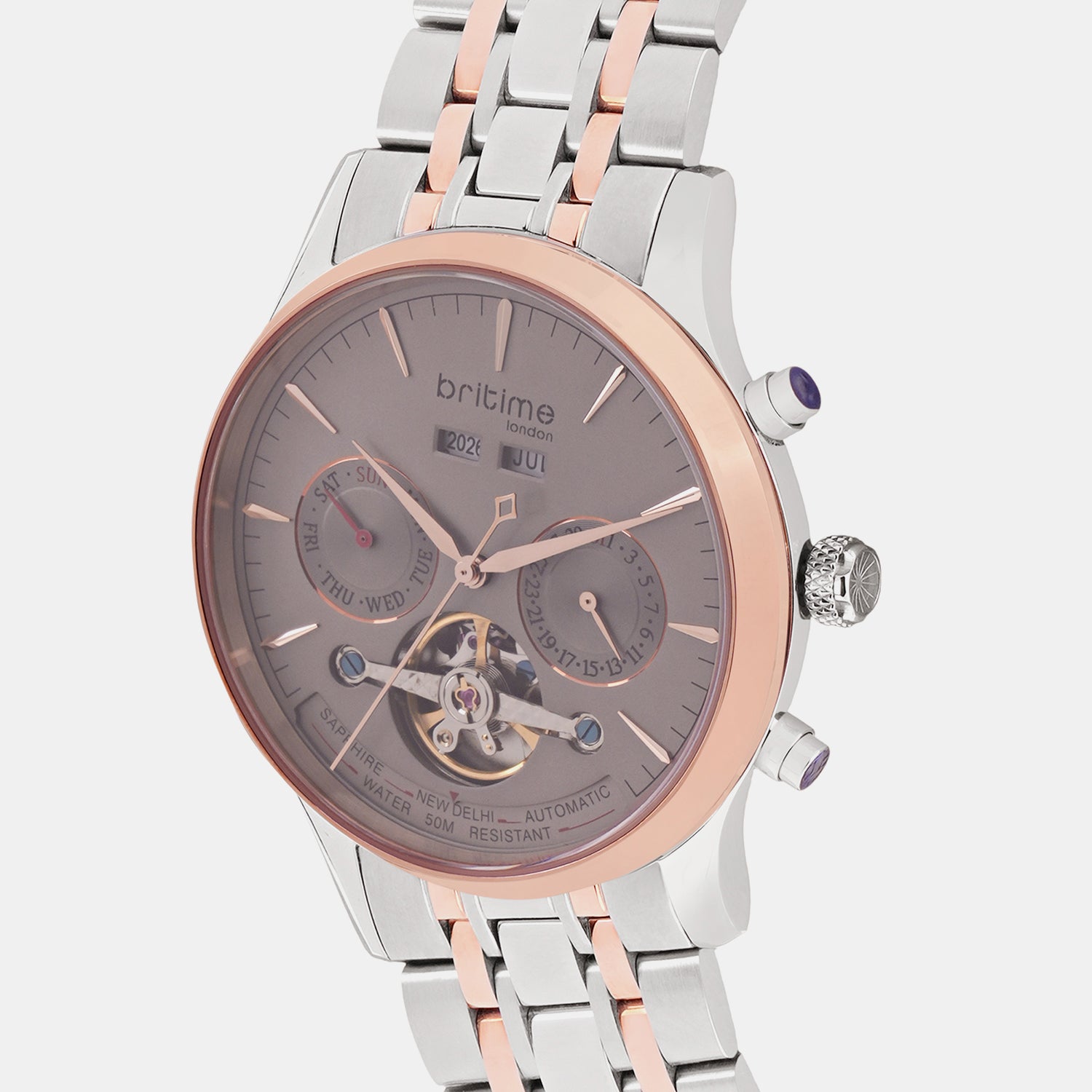 Men Automatic Grey Dial Multi-Function Metal Watch 867-L31505