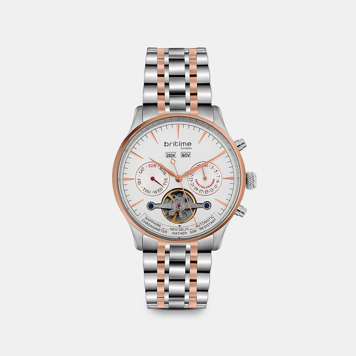Celestial Men Automatic White Dial Chronograph Metal Watch 867-M30305