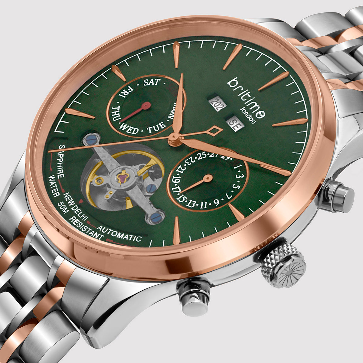 Men Automatic Green Dial Chronograph Metal Watch 867-M31401