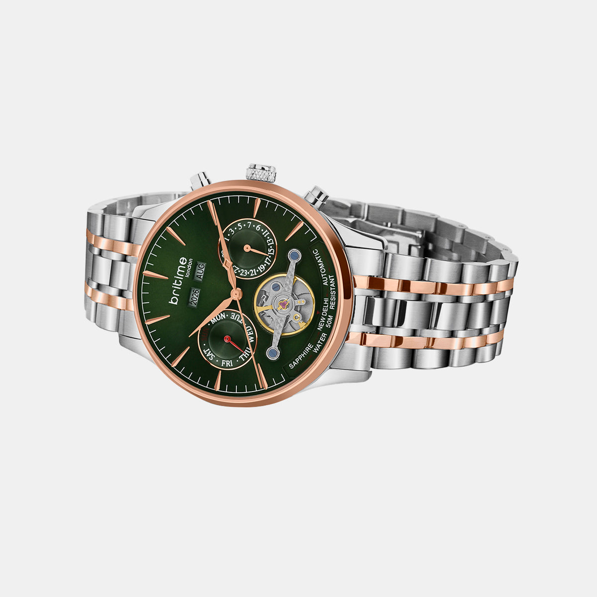 Men Automatic Green Dial Chronograph Metal Watch 867-M31401