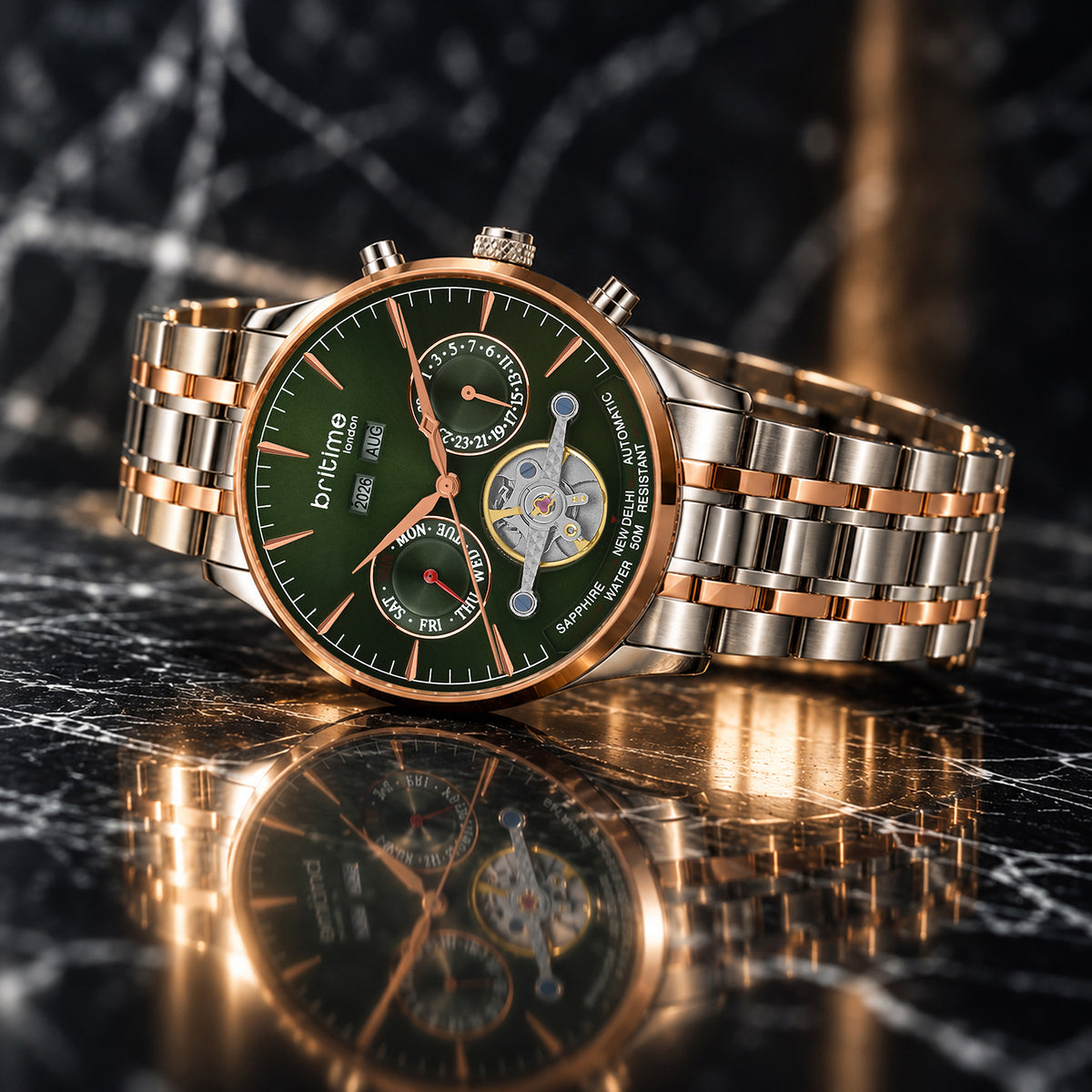 Men Automatic Green Dial Chronograph Metal Watch 867-M31401