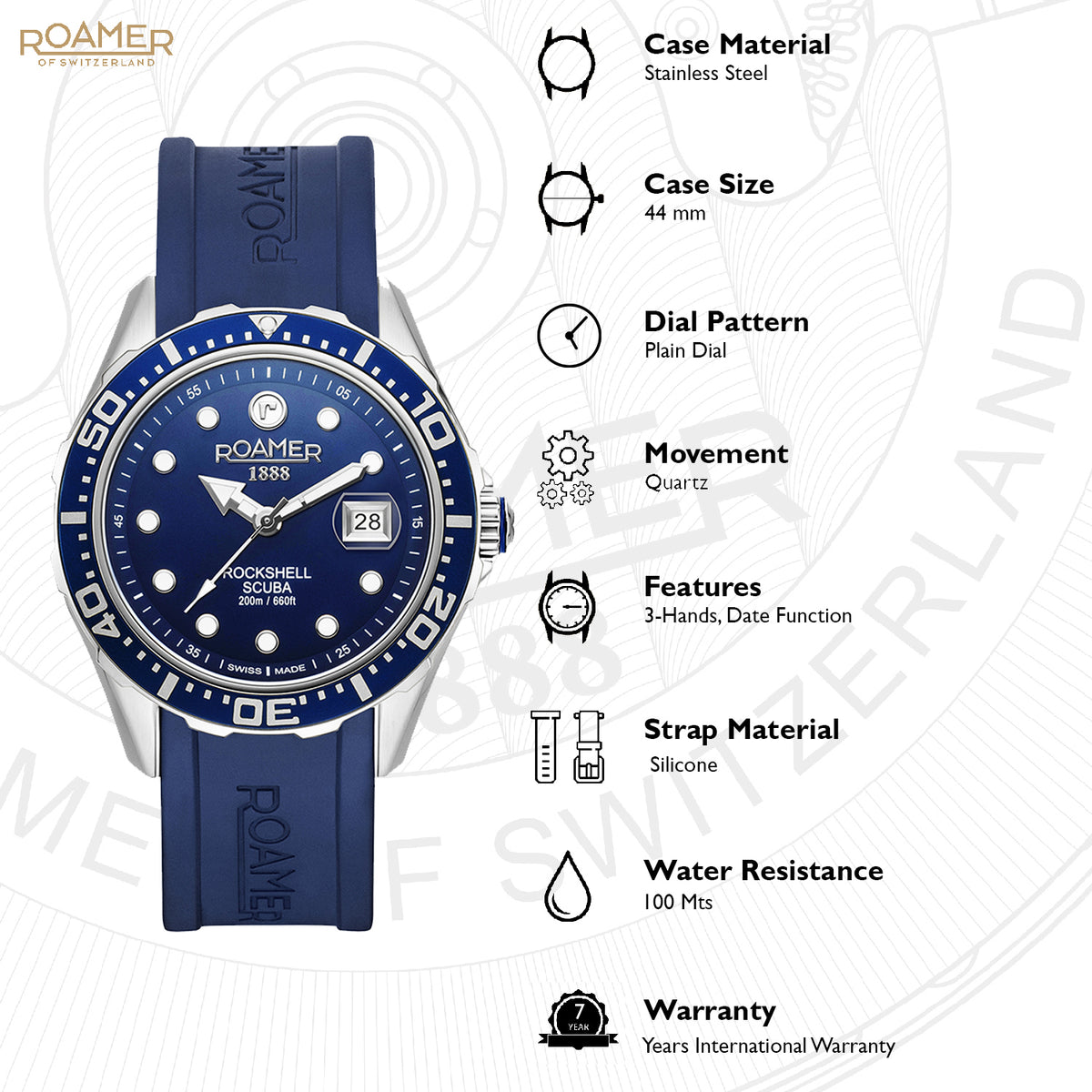 Rockshell Mark III Scuba Men Quartz Blue Dial Analog Rubber Watch 867833 41 45 02