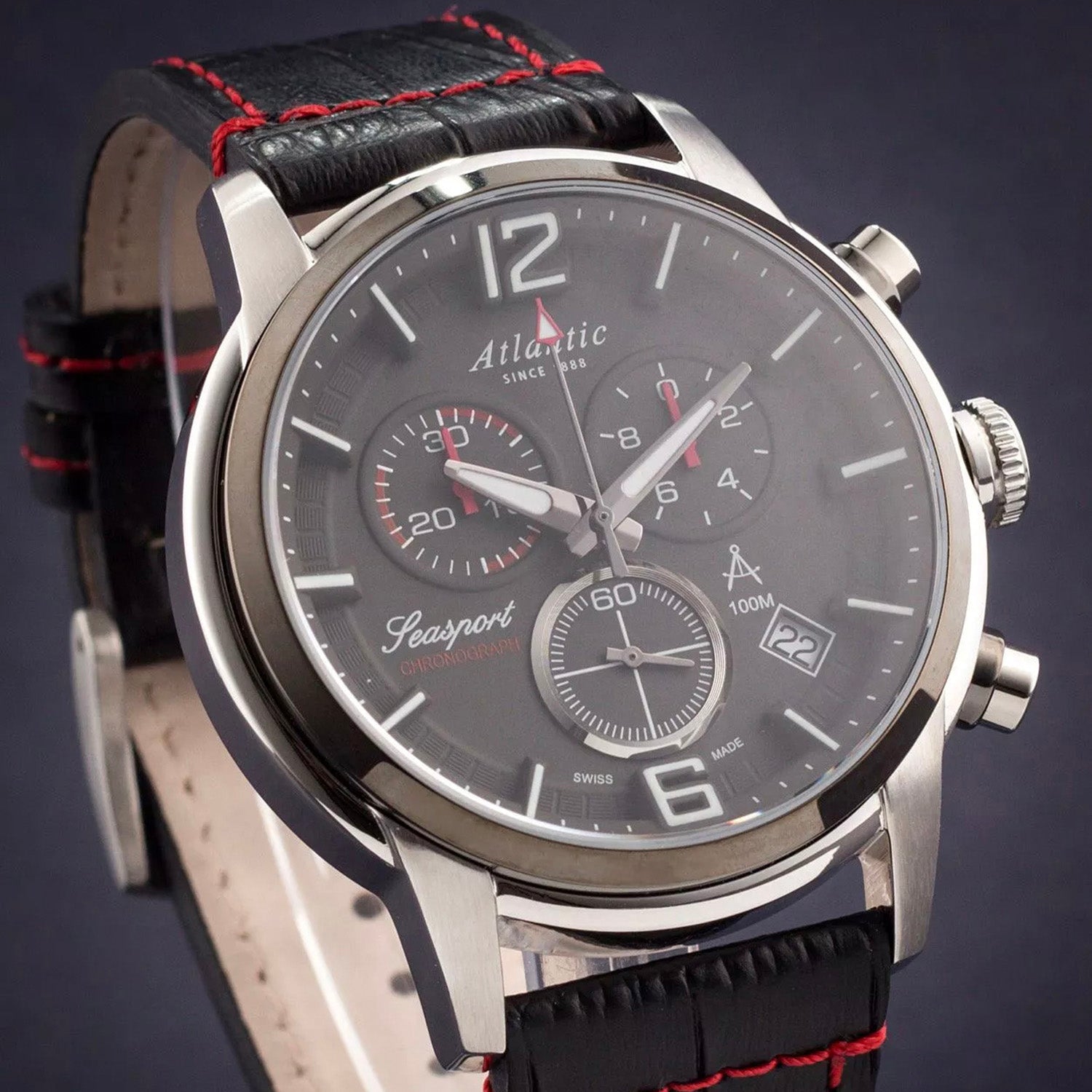 Seasport Men Quartz Black Dial Chronograph Leather Watch 87461.42.45
