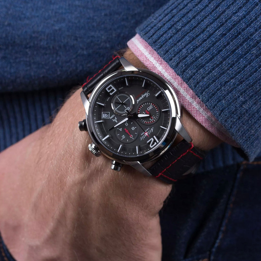Seasport Men Quartz Black Dial Chronograph Leather Watch 87461.42.45