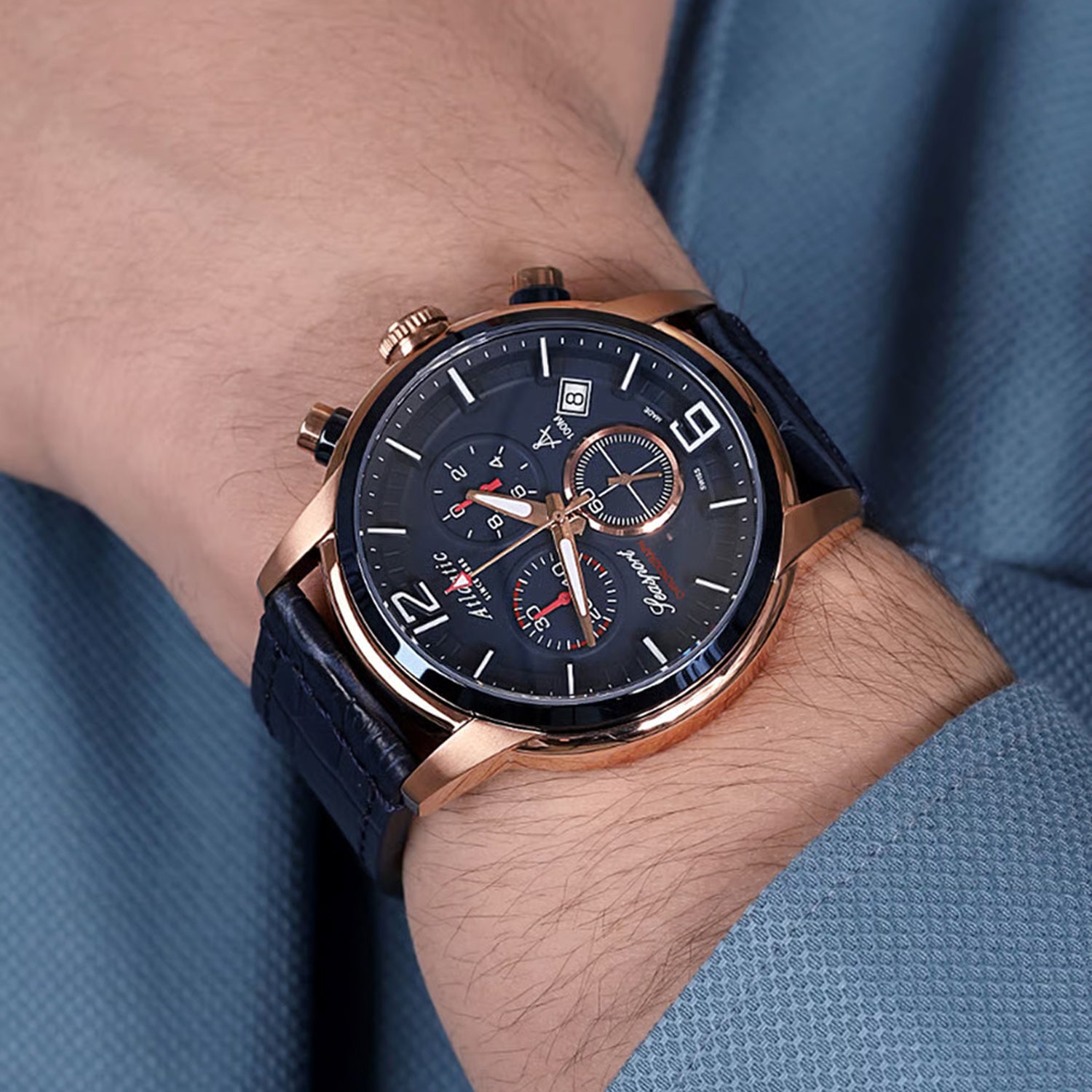 Men Quartz Blue Dial Chronograph Leather Watch 87461.44.55