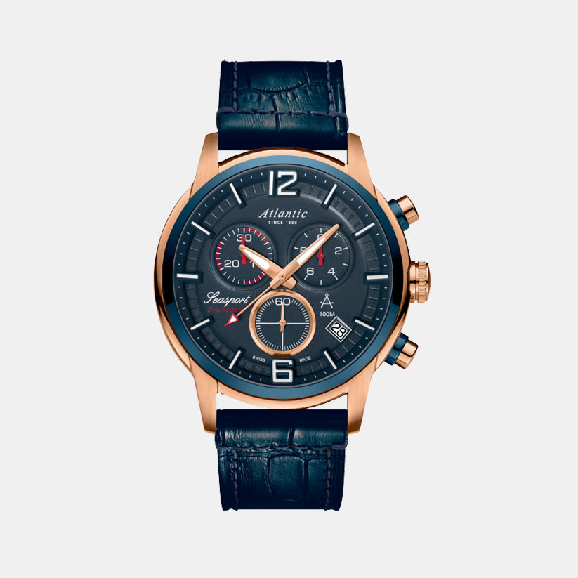 Atlantic Men Quartz Blue Dial Chronograph Leather Watch 87461.44.55-1