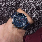 Men Quartz Blue Dial Chronograph Leather Watch 87461.47.55