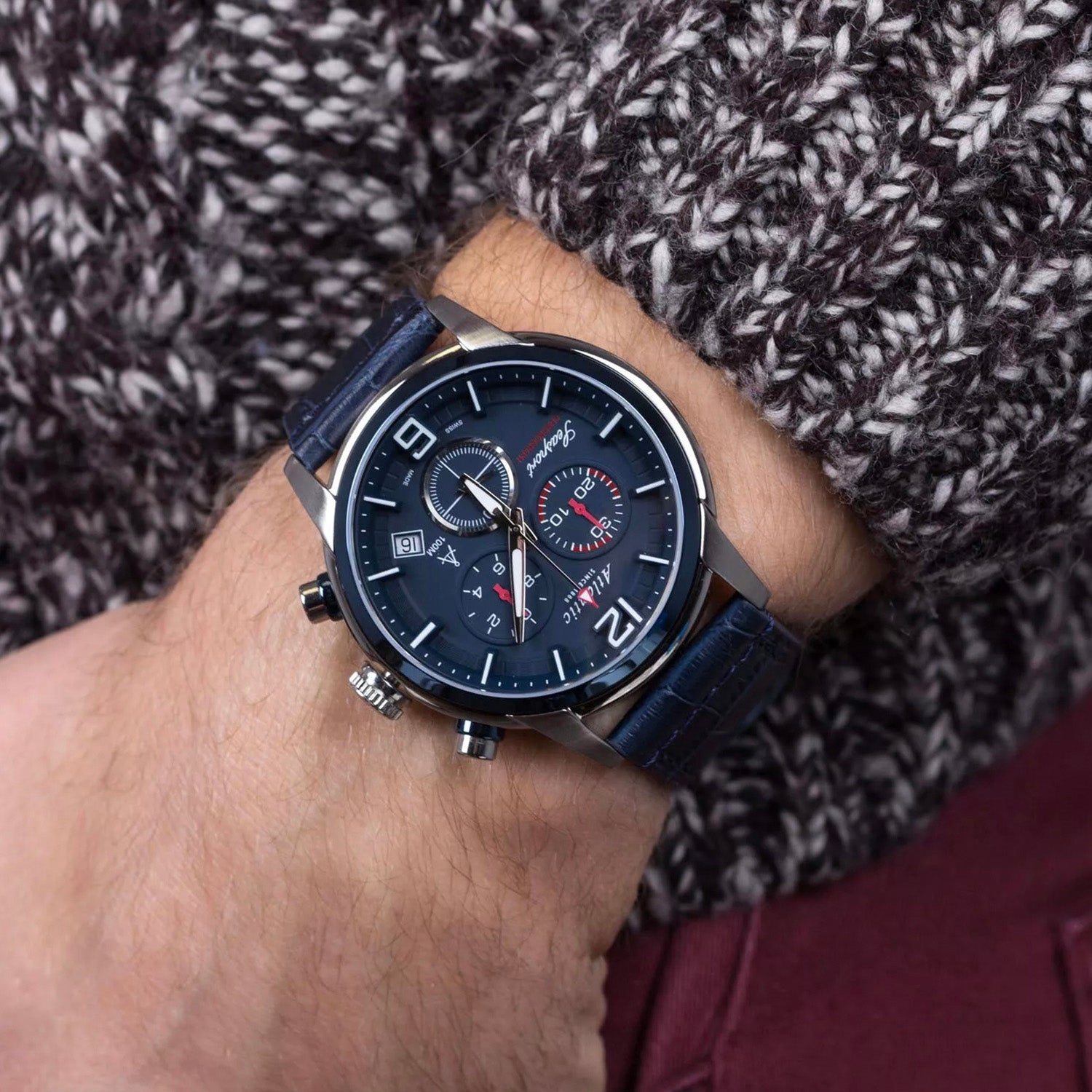 Men Quartz Blue Dial Chronograph Leather Watch 87461.47.55