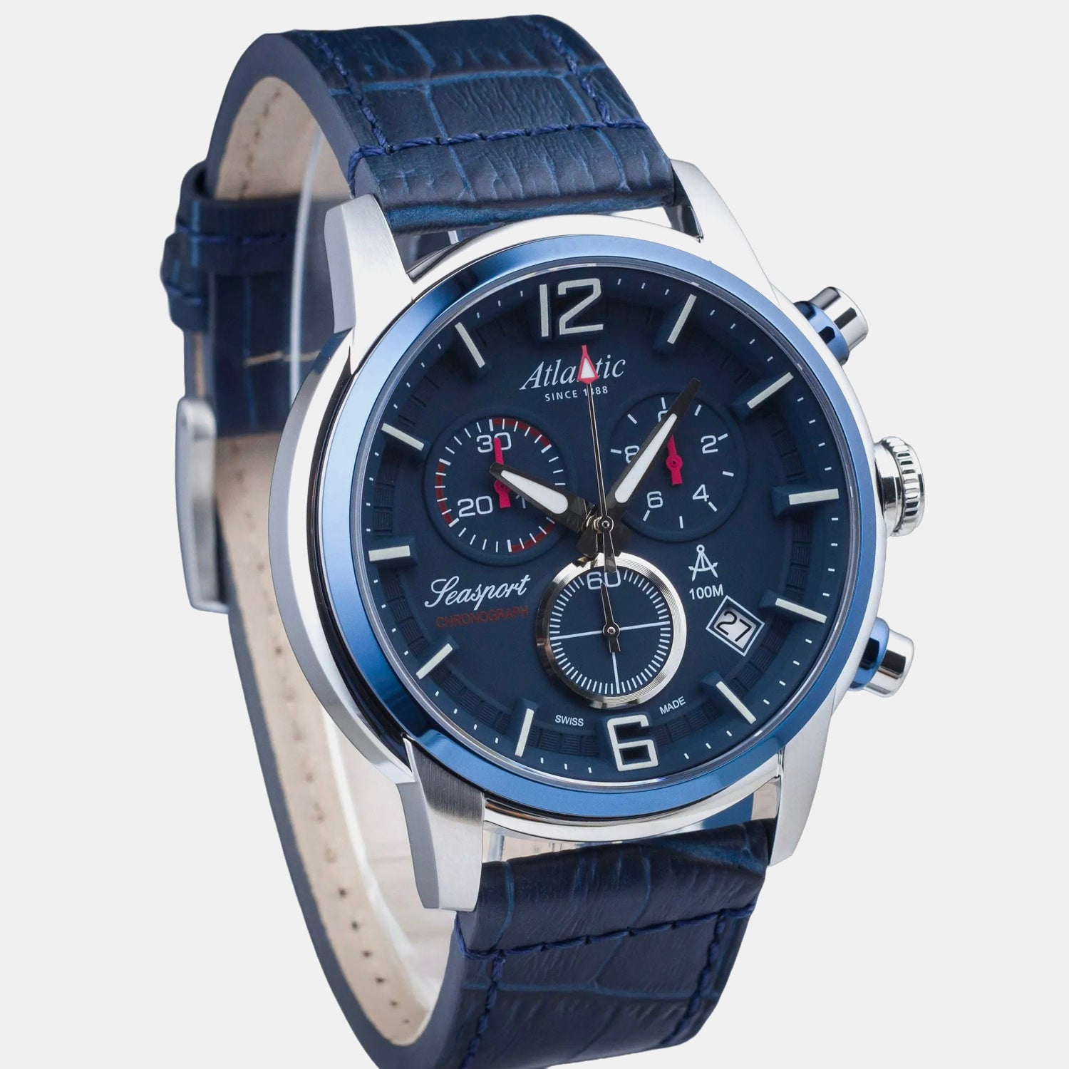 Men Quartz Blue Dial Chronograph Leather Watch 87461.47.55