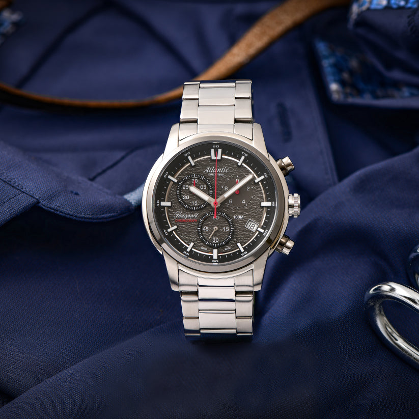 Atlantic Men Quartz Anthracite Dial Chronograph Stainless Steel Watch 87466.42.41-2