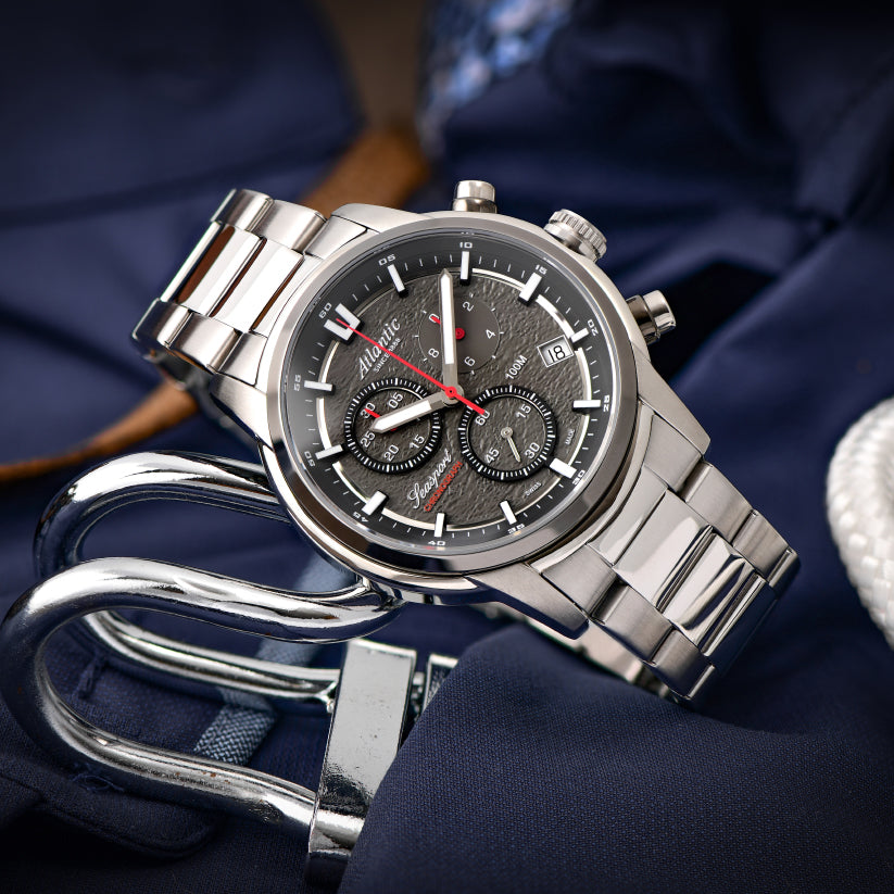 Atlantic Men Quartz Anthracite Dial Chronograph Stainless Steel Watch 87466.42.41-4