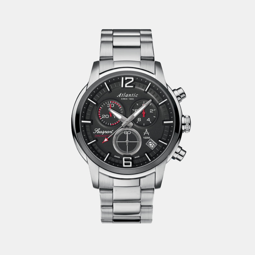 Atlantic Men Quartz Black Dial Chronograph Stainless Steel Watch 87466.42.45-1