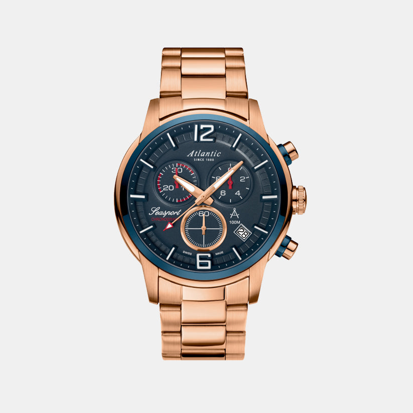 Atlantic Men Quartz Blue Dial Chronograph Stainless Steel Watch 87466.44.55-1