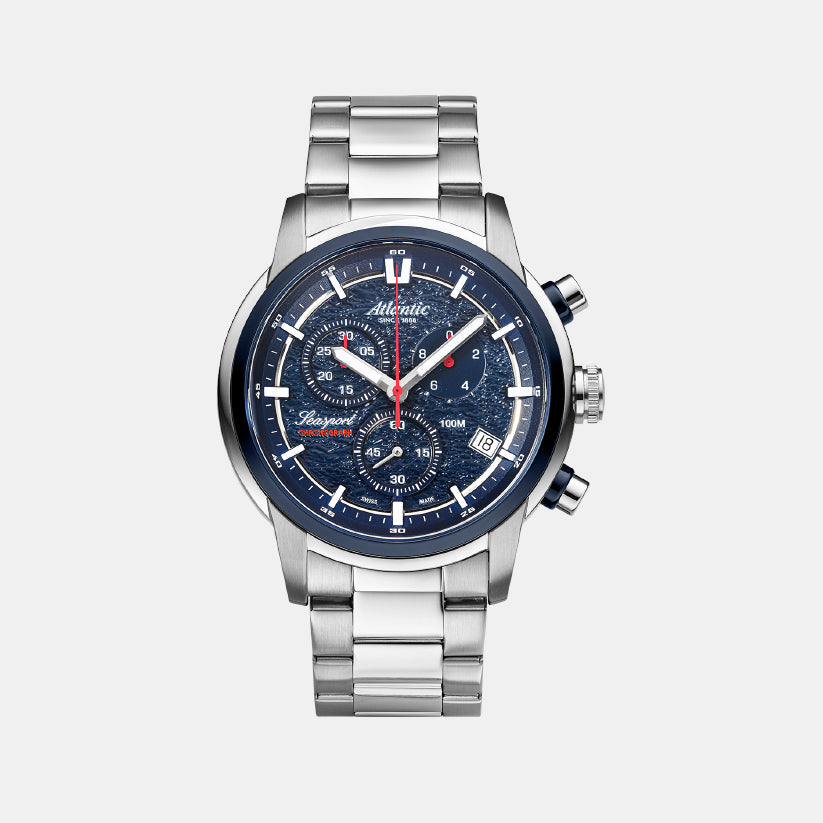Atlantic Men Quartz Blue Dial Chronograph Stainless Steel Watch 87466.47.51-1
