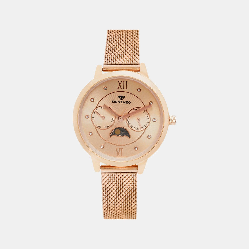 Women Quartz Rose Gold Dial Chronograph Mesh Watch 9003M-B3307