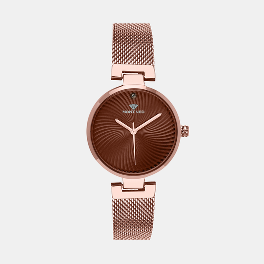 Women Quartz Brown Dial Analog Mesh Watch 9005T-B6606