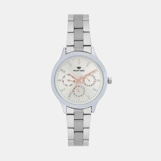 Women Quartz Silver Dial Chronograph Metal Watch 9009M-M1103