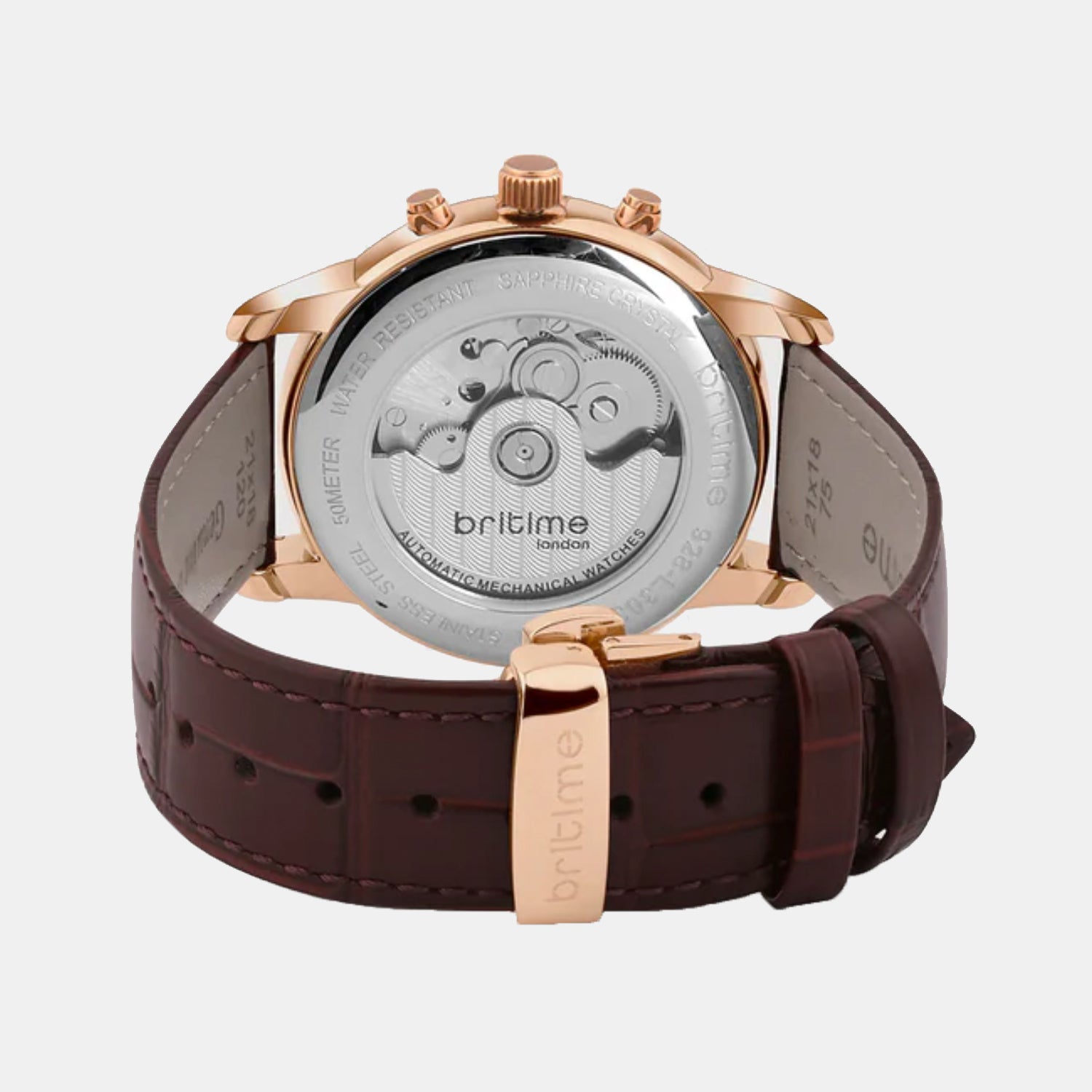 Men Automatic Silver Dial Analog Leather Watch 928-L30308