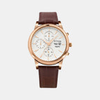 Men Automatic Silver Dial Analog Leather Watch 928-L30308