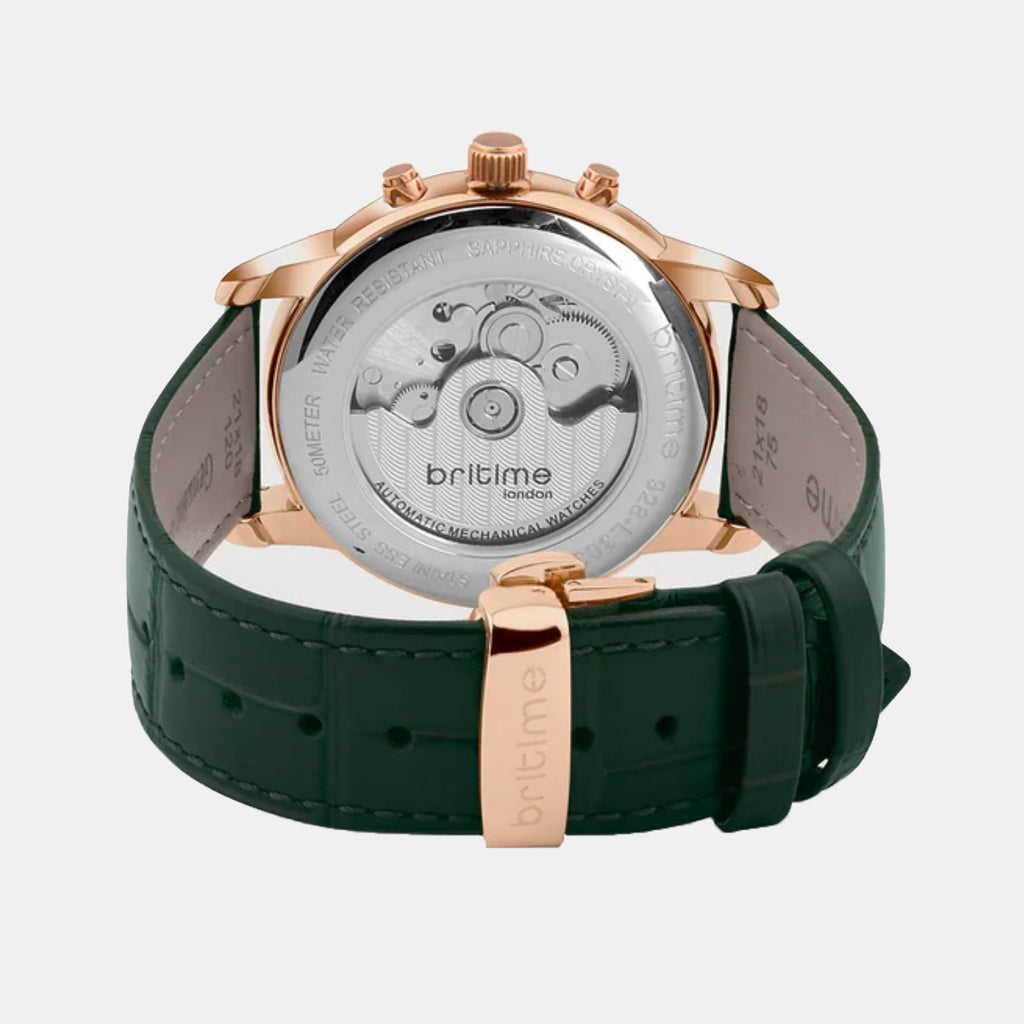 Men Automatic Green Dial Analog Leather Watch 928-L31412