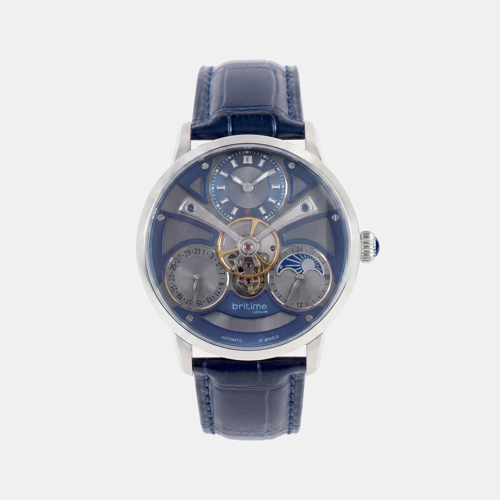 Men Automatic Blue Dial Multi-Function Leather Watch 962-L10507