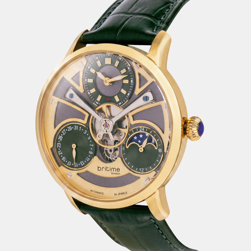 Crescent Men Automatic Green Dial Analog Leather Watch 962-L21412