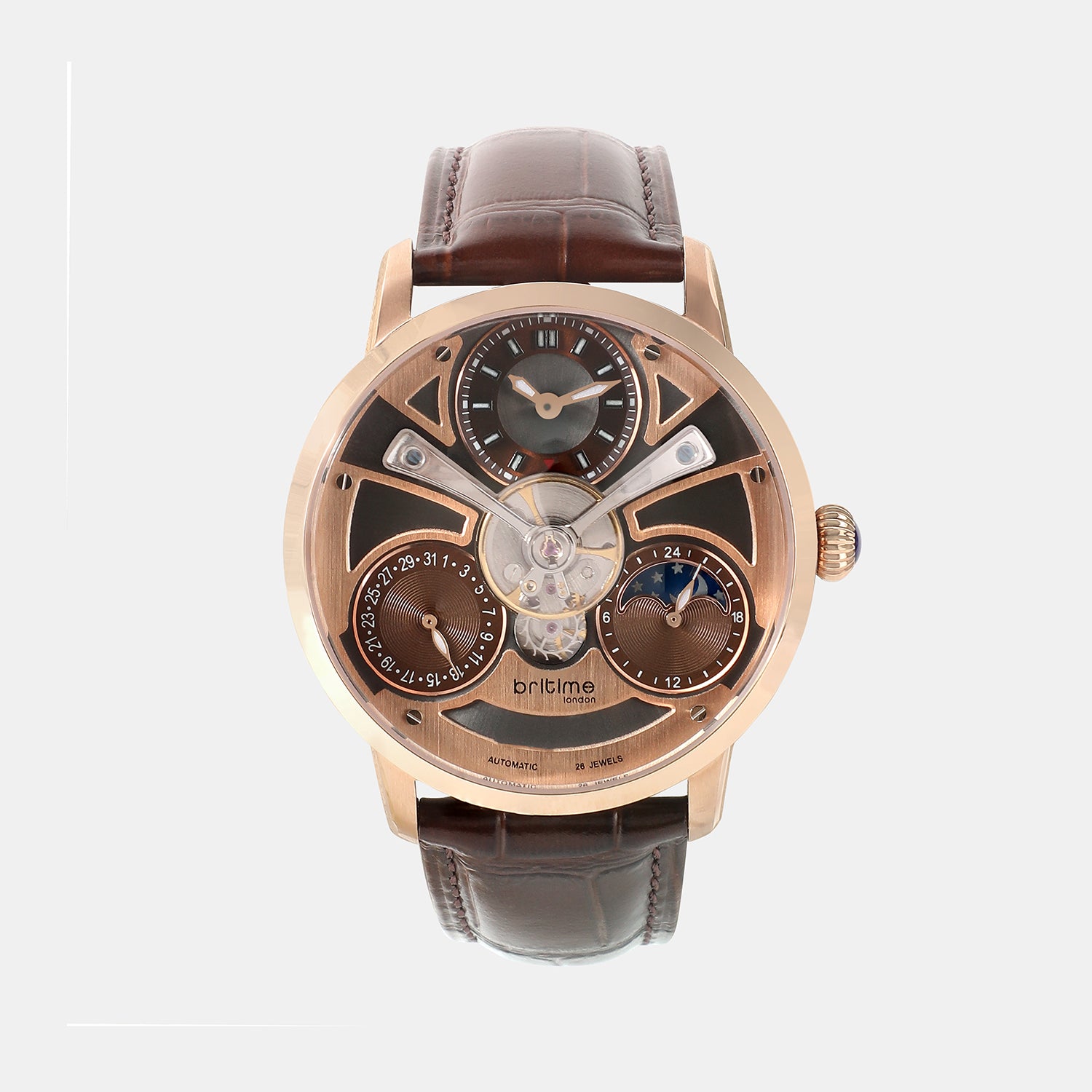 Men Automatic Rose Gold Dial Analog Leather Watch 962-L30608