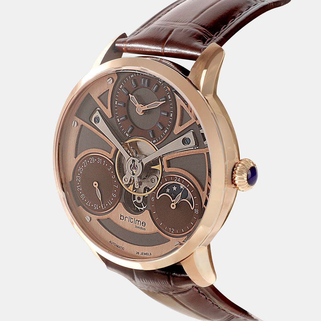 Men Automatic Rose Gold Dial Analog Leather Watch 962-L30608