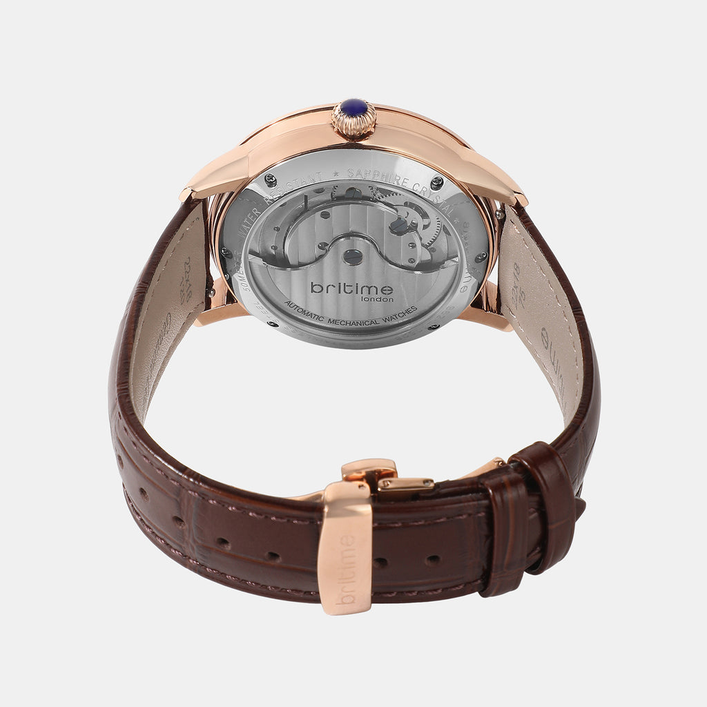Men Automatic Rose Gold Dial Analog Leather Watch 962-L30608