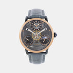 Men Automatic Grey Dial Multi-Function Leather Watch 962-L31509