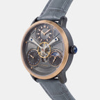 Men Automatic Grey Dial Multi-Function Leather Watch 962-L31509