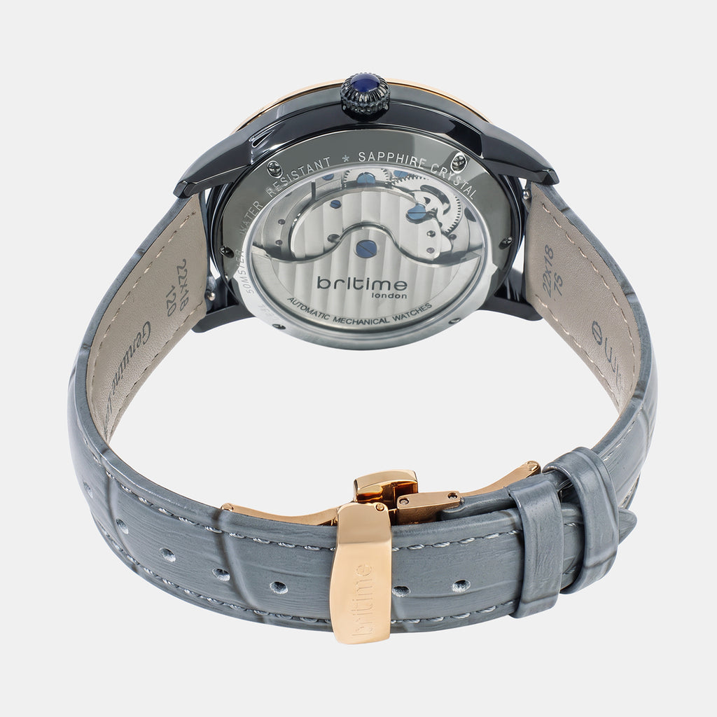 Men Automatic Grey Dial Multi-Function Leather Watch 962-L31509