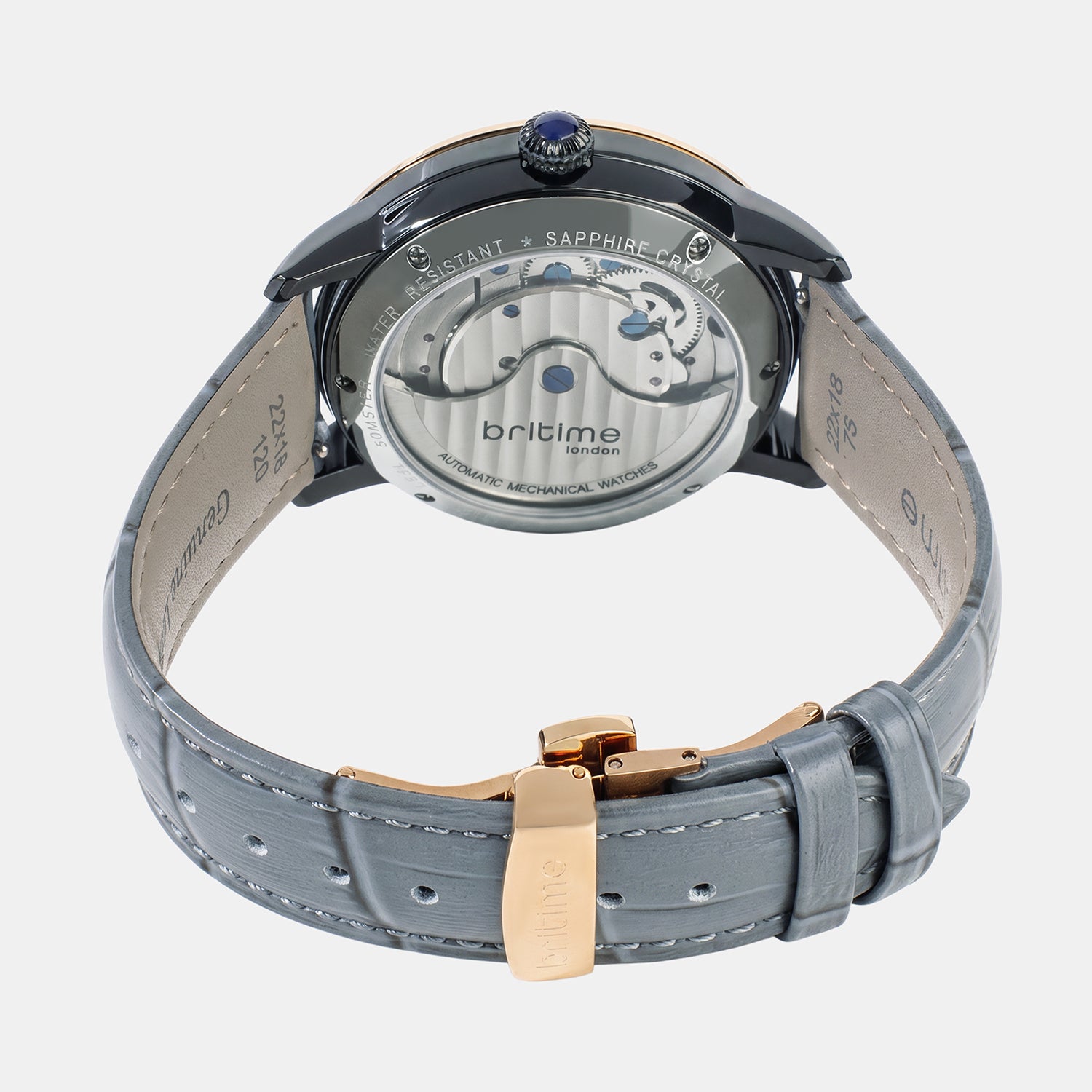 Men Automatic Grey Dial Multi-Function Leather Watch 962-L31509