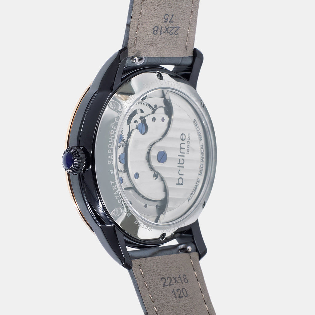 Men Automatic Grey Dial Multi-Function Leather Watch 962-L31509