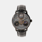 Men Automatic Grey Dial Multi-Function Leather Watch 962-L40406
