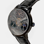 Men Automatic Grey Dial Multi-Function Leather Watch 962-L40406