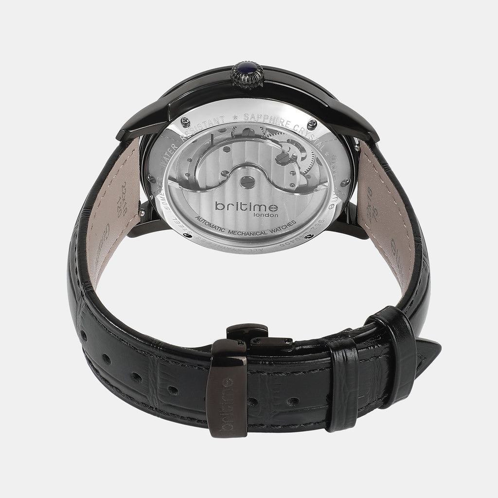 Men Automatic Grey Dial Multi-Function Leather Watch 962-L40406