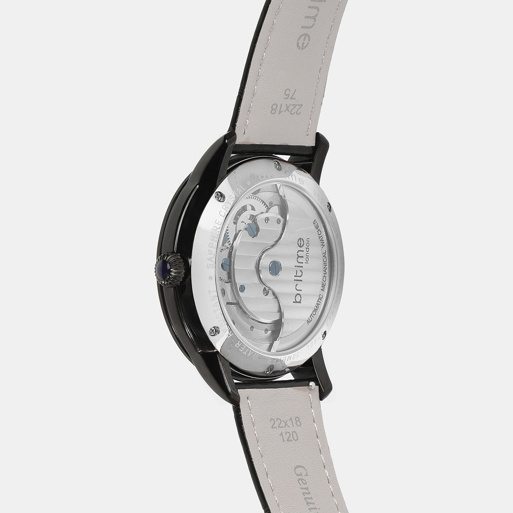 Men Automatic Grey Dial Multi-Function Leather Watch 962-L40406