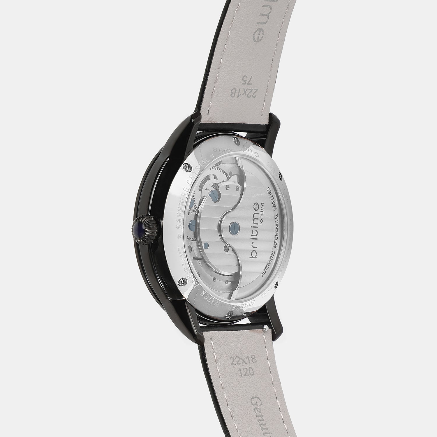 Men Automatic Grey Dial Multi-Function Leather Watch 962-L40406