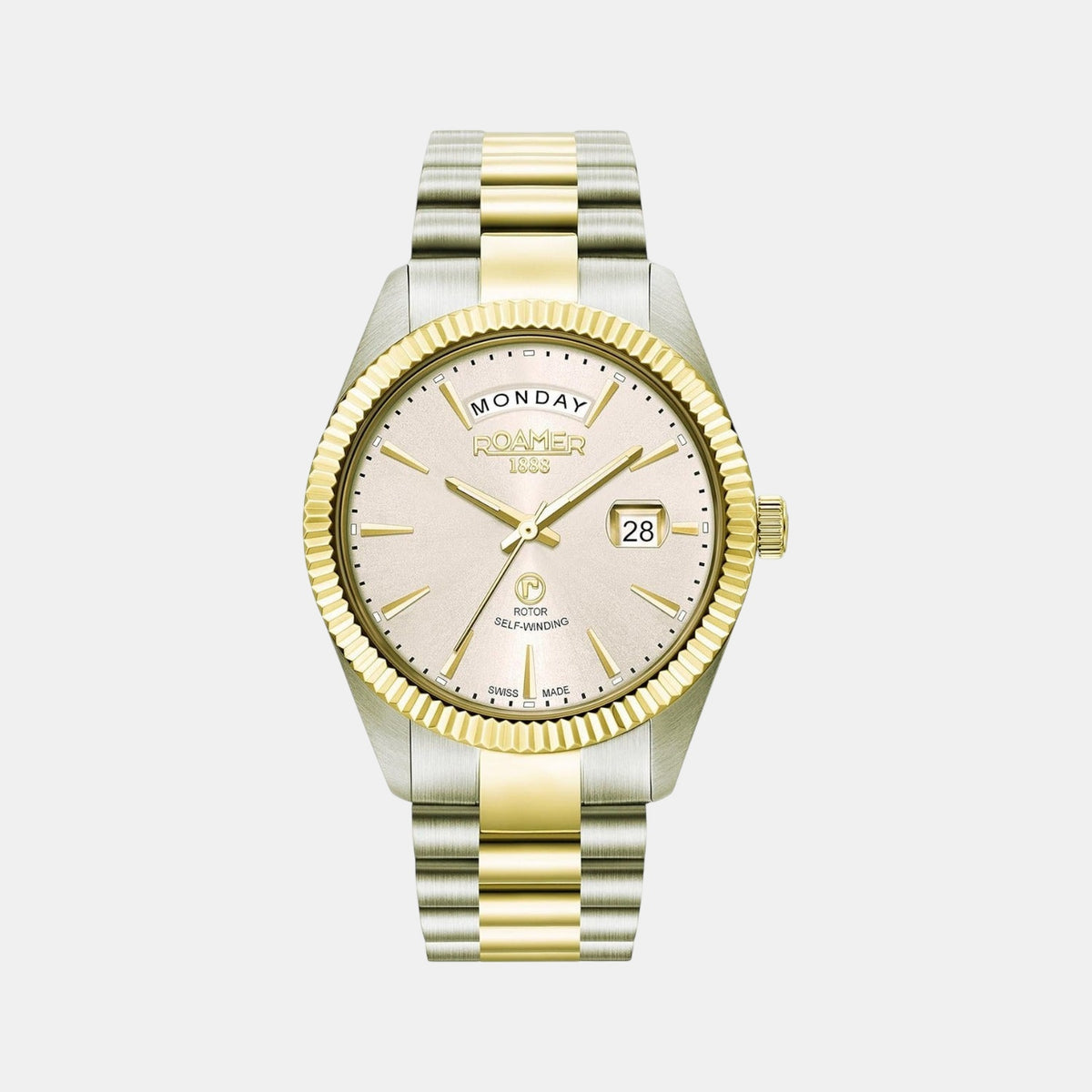 Primeline Daydate Men Mechanical Beige Dial Analog Stainless Steel Watch 981662 48 15 90