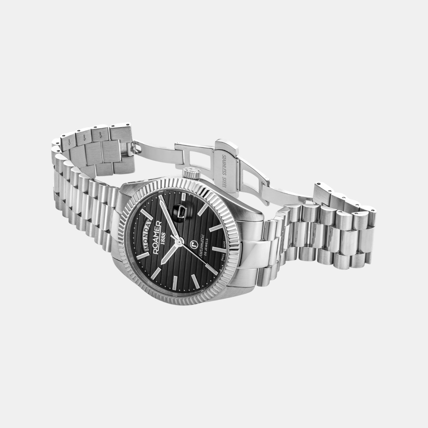 Primeline Daydate Ii Men Automatic Black Dial Analog Stainless Steel Watch 981666 41 85 50