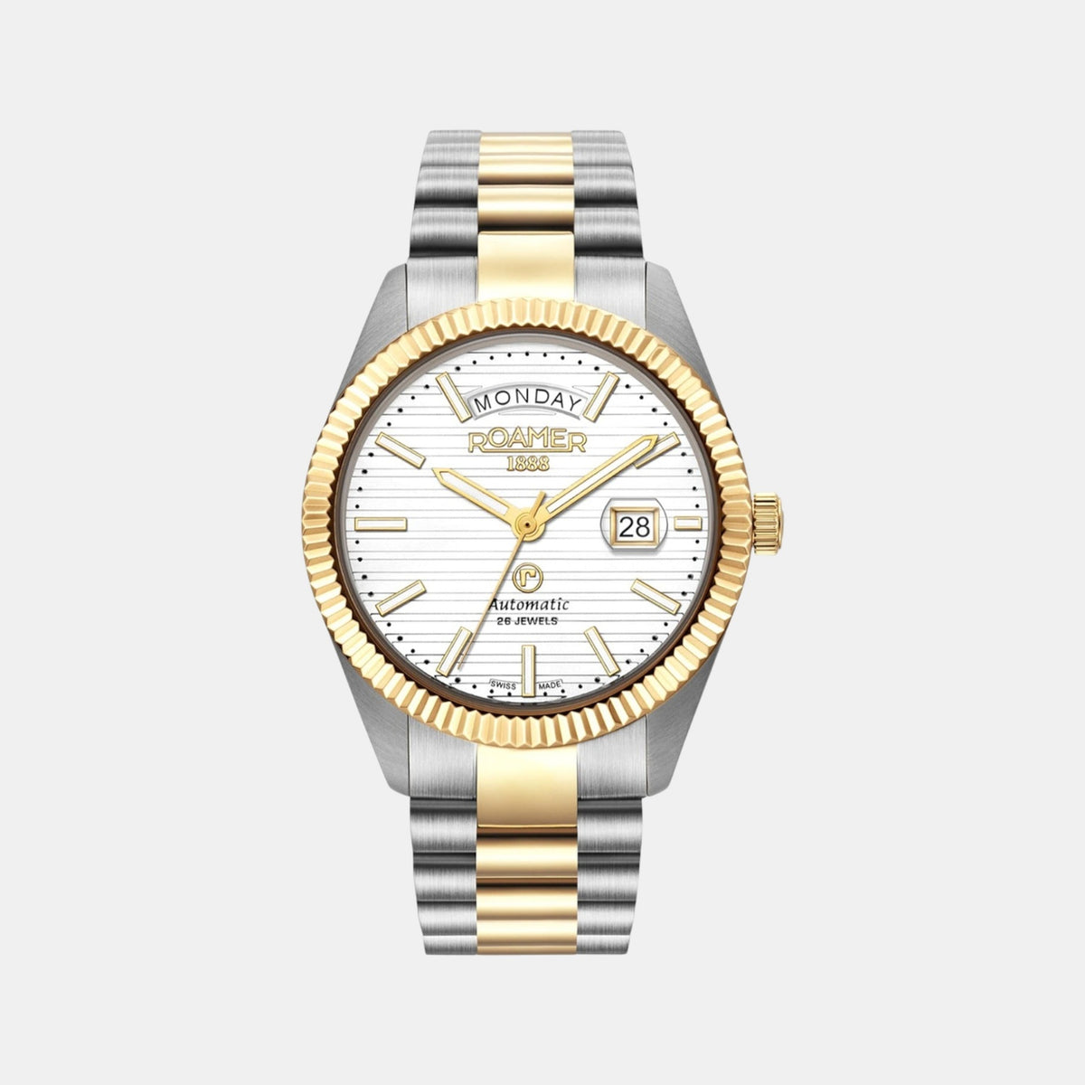 Primeline Daydate Ii Men Quartz White Dial Analog Stainless Steel Watch 981666 47 25 50
