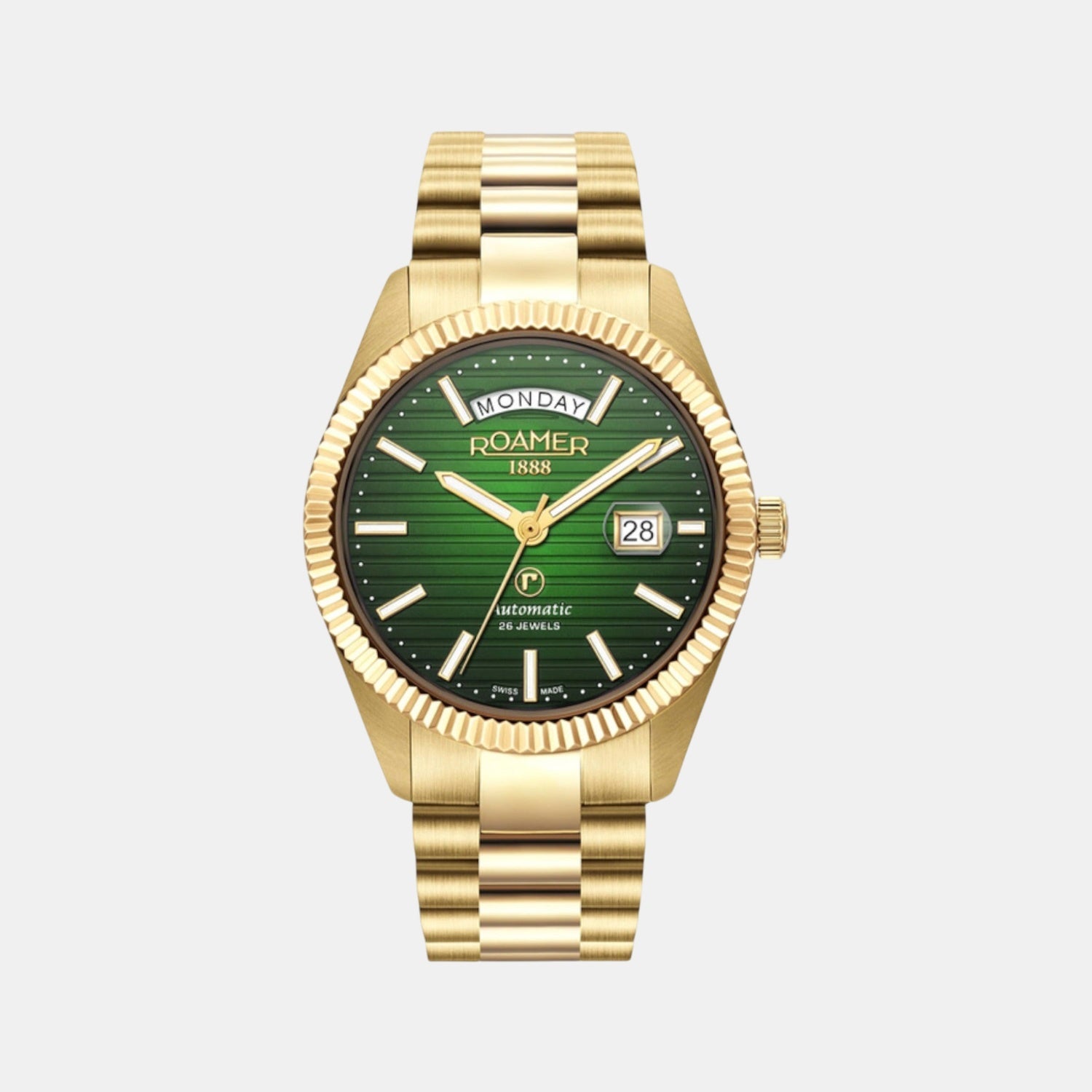 Primeline Daydate Ii Men Quartz Green Dial Analog Stainless Steel Watch 981666 48 75 50