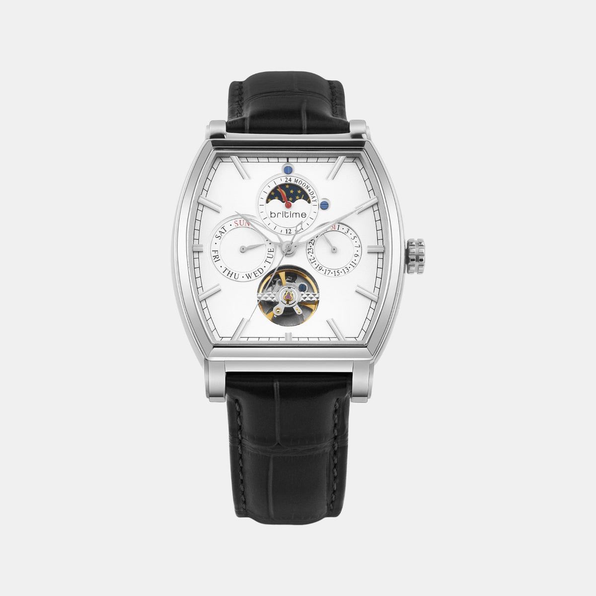 Galaxy Men Automatic White Dial Multi-Function Leather Watch 985-L10306