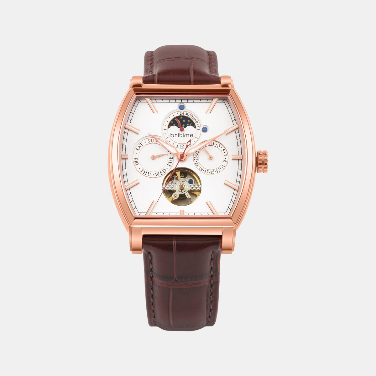 Galaxy Men Automatic White Dial Multi-Function Leather Watch 985-L30308